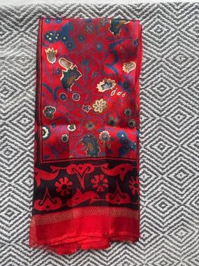 Vabho Red Floral Silk Scarf